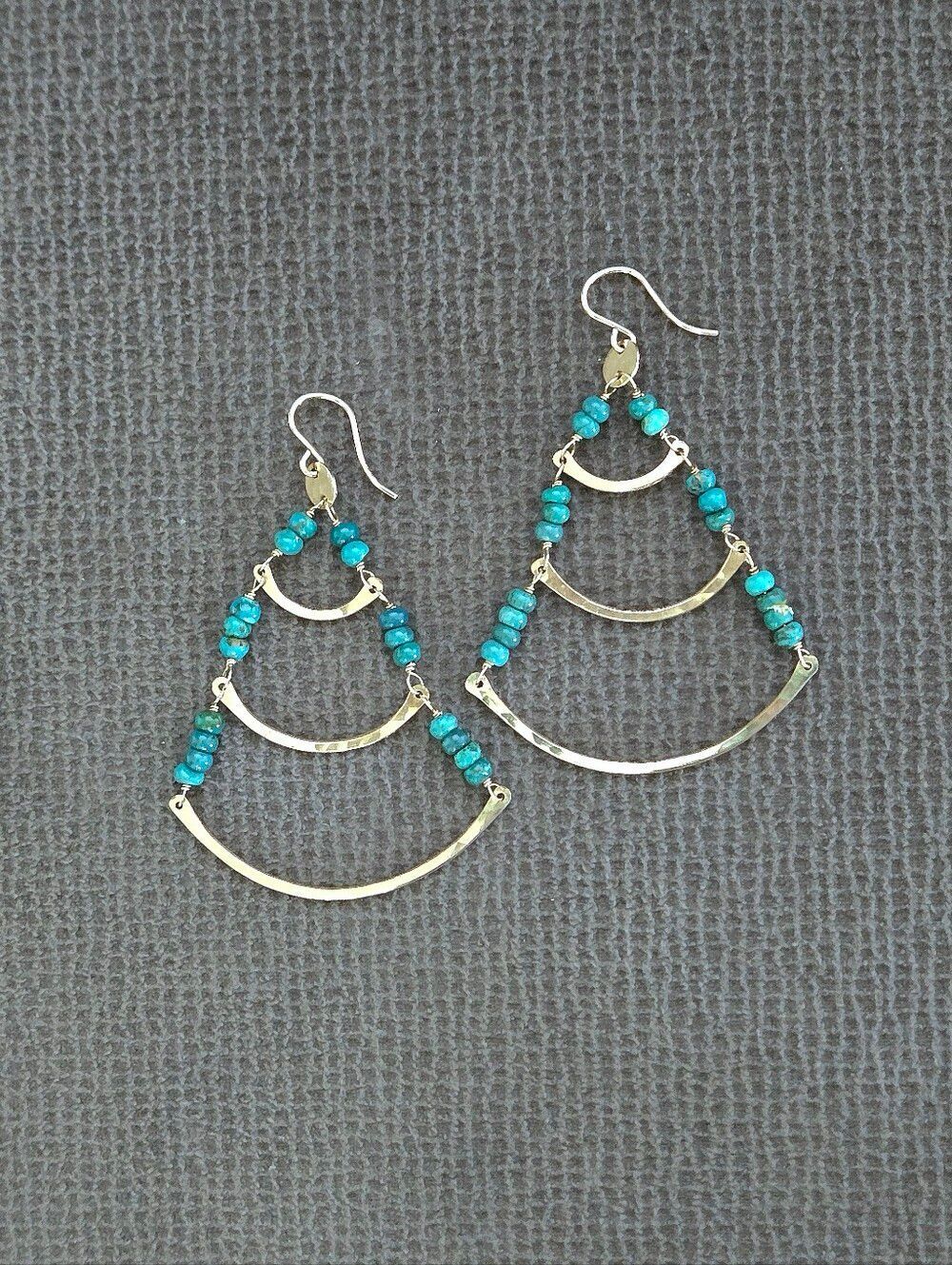 Three3️⃣ Tier Gold💛 Earrings with Turquoise🩵 Beads - NWOT